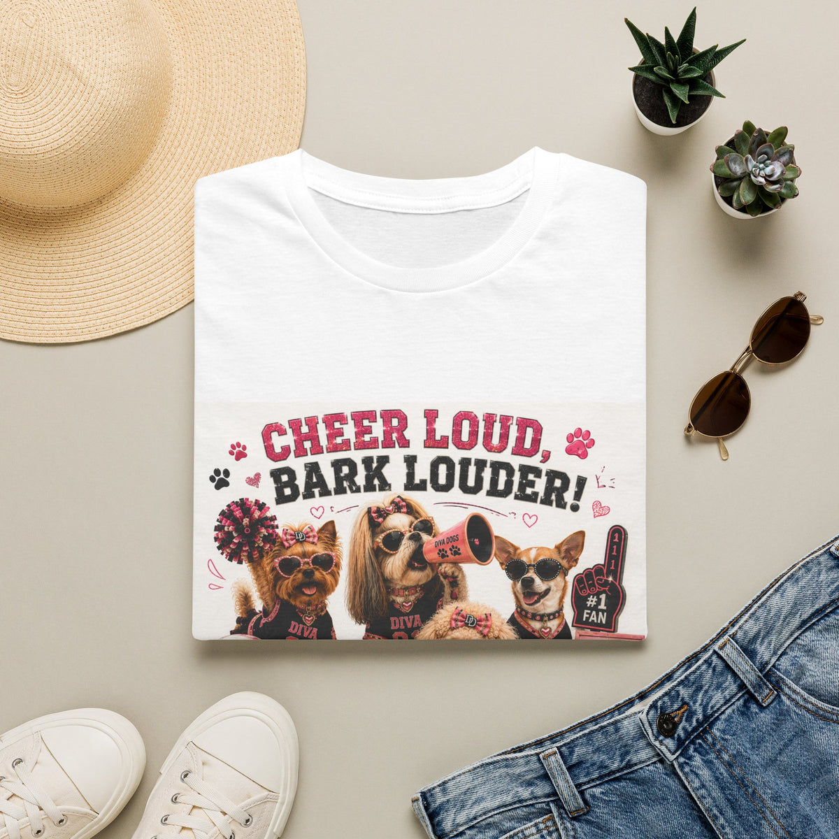 Cheer Loud, Bark Louder!™ | Diva Dogs™ | Football Game Day Dog Lover T-Shirt | Glam Tailgate Tee