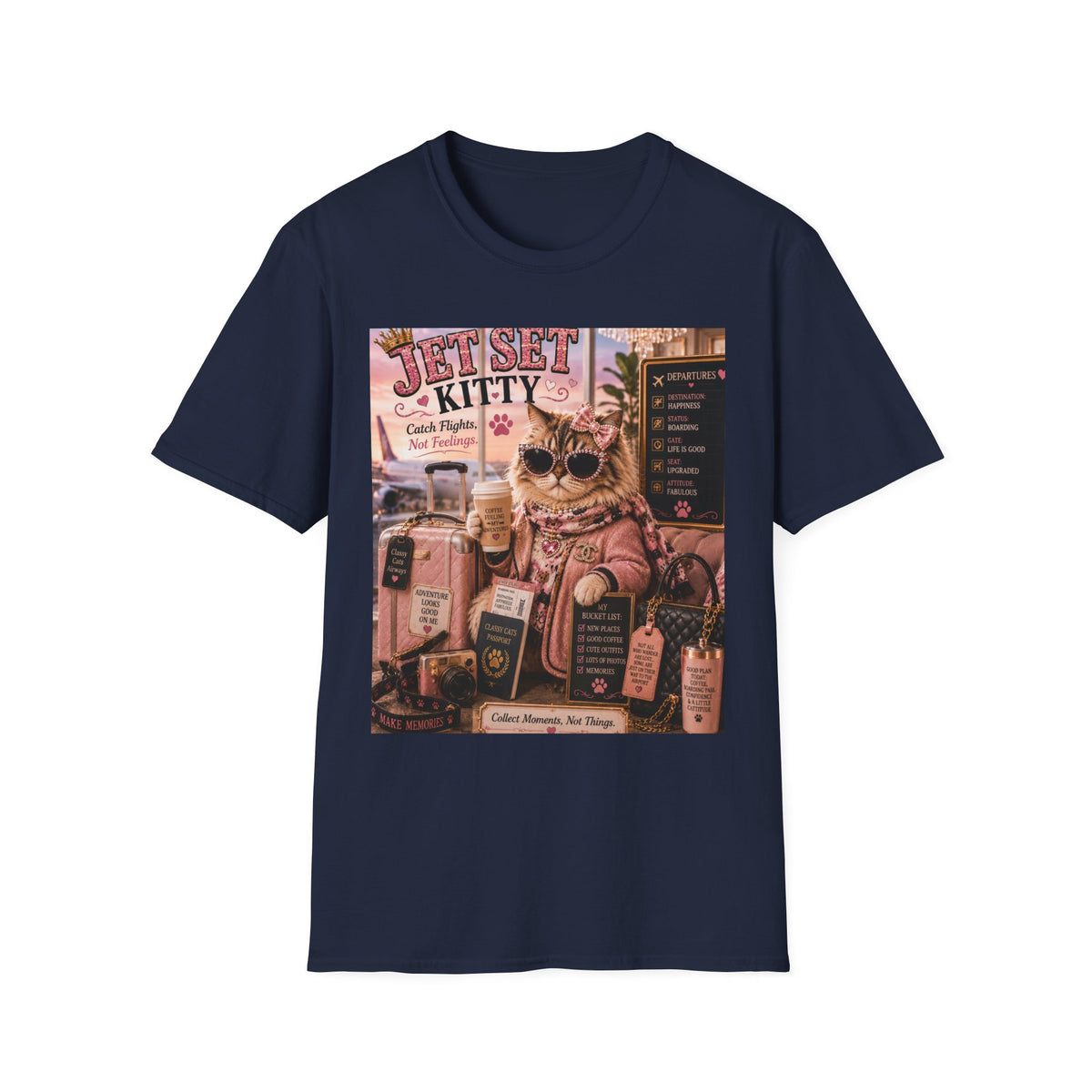 Jet Set Kitty | Classy Cats™ T-Shirt | Funny Travel Cat Shirt | Cat Mom Gift | Vacation Lover Tee | Travel Apparel