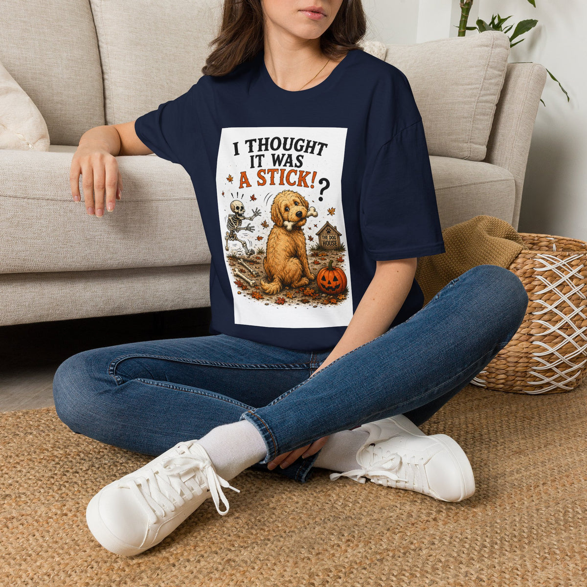 Funny Halloween Dog Shirt – I Thought It Was a Stick! | Skeleton Dog T-Shirt | Vintage Halloween Tee | Cute Dog Lover Gift | Fall Graphic Tee