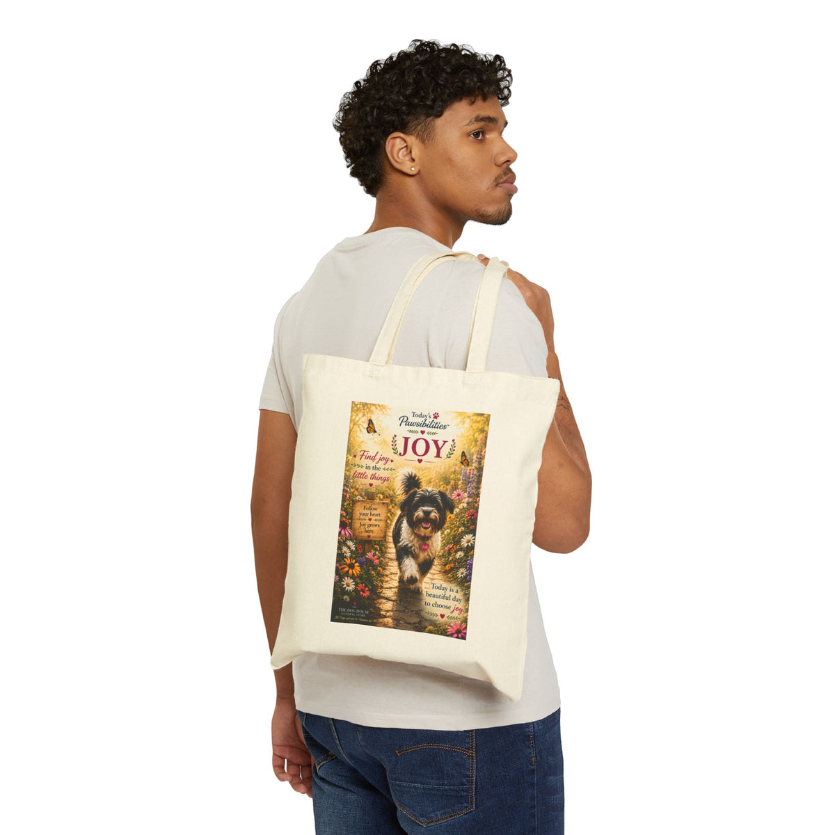 Today's Pawsibilities™ – JOY Canvas Tote Bag | Bella Inspirational Dog Tote | Reusable Dog Lover Gift Bag