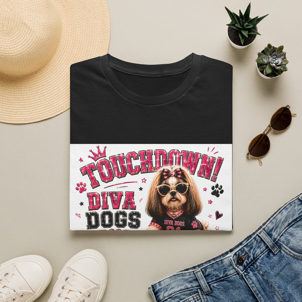 Touchdown!™ | Diva Dogs™ | Football Dog Lover T-Shirt | Glam Game Day Boutique Tee