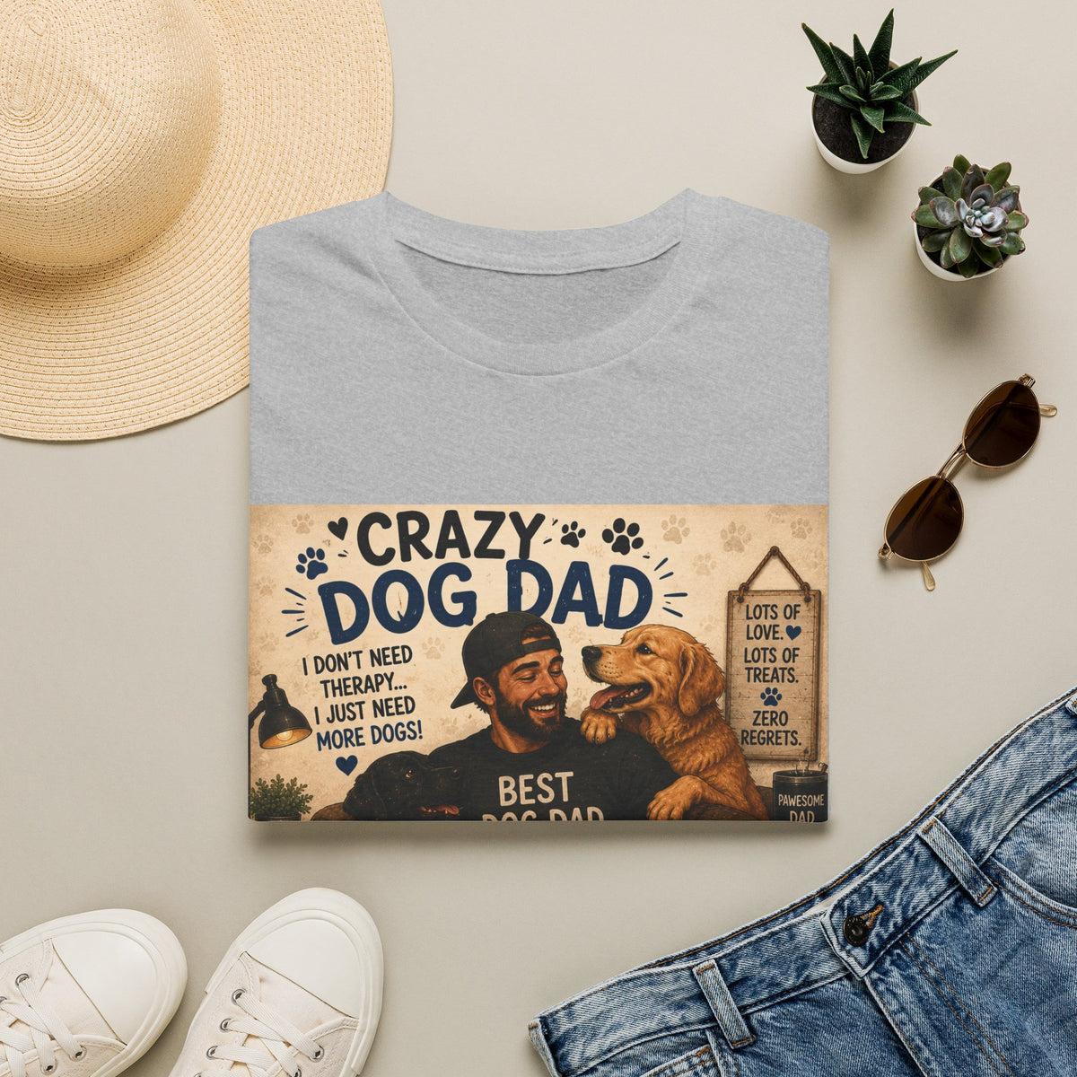 Crazy Dog Dad T-Shirt — “I Don't Need Therapy I Just Need More Dogs” Pet Lover Tee