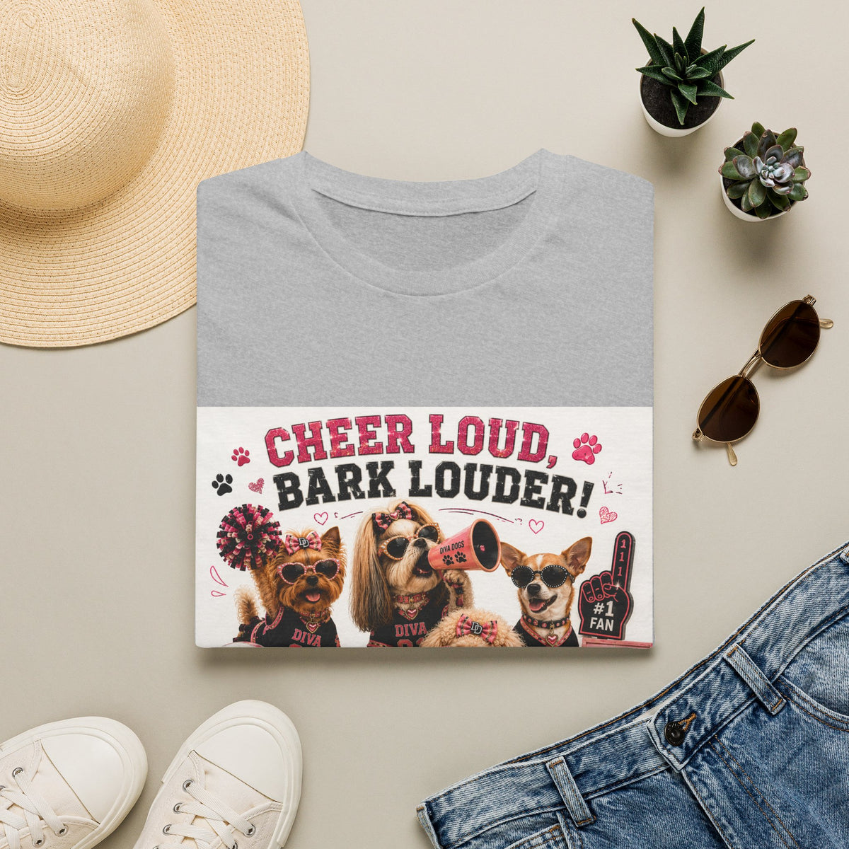 Cheer Loud, Bark Louder!™ | Diva Dogs™ | Football Game Day Dog Lover T-Shirt | Glam Tailgate Tee