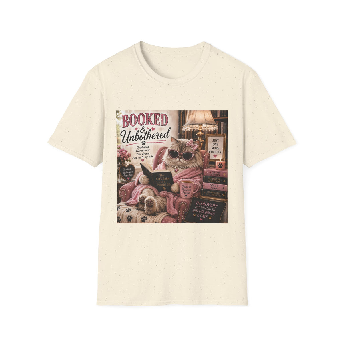 Booked & Unbothered | Classy Cats™ T-Shirt | Funny Reading Cat Shirt | Book Lover Gift | Cat Mom Tee | Cozy Reader Apparel