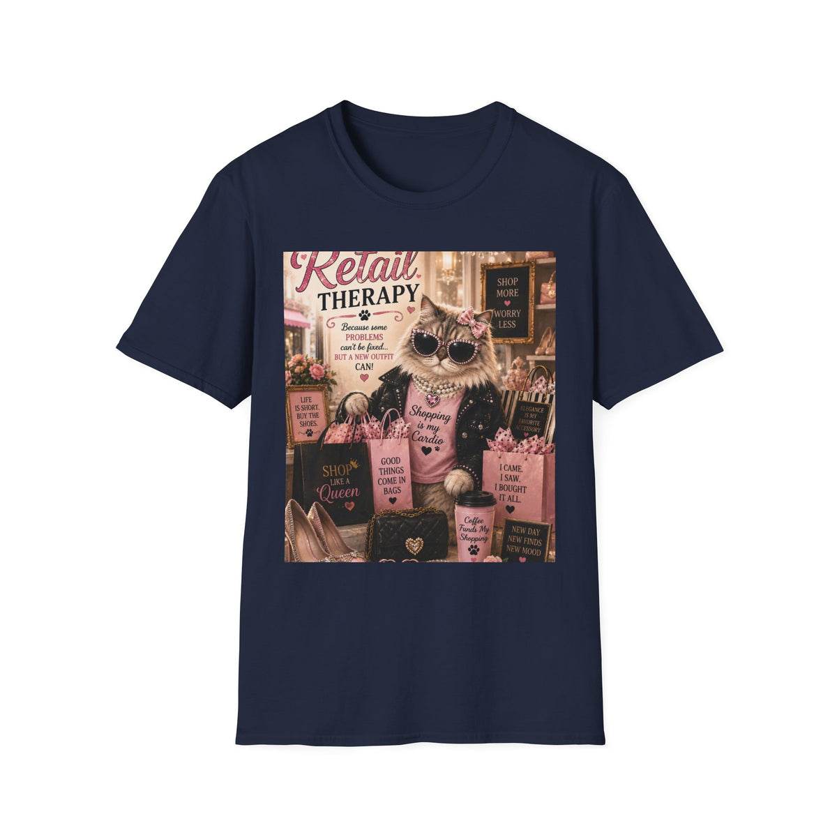 Retail Therapy | Classy Cats™ T-Shirt | Funny Shopping Cat Shirt | Cat Mom Gift | Boutique Fashion Tee | Shopaholic Apparel
