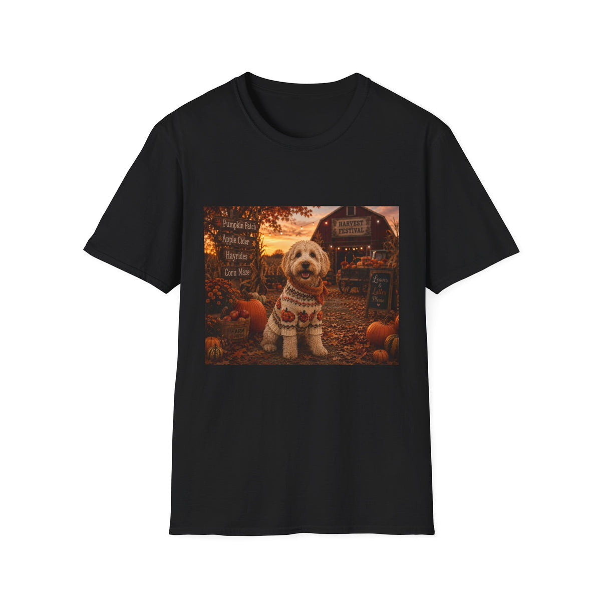 Leaves & Lattes Please | Maddie's Harvest Festival™ | Cozy Fall Dog Lover T-Shirt | Autumn Farmhouse Shirt