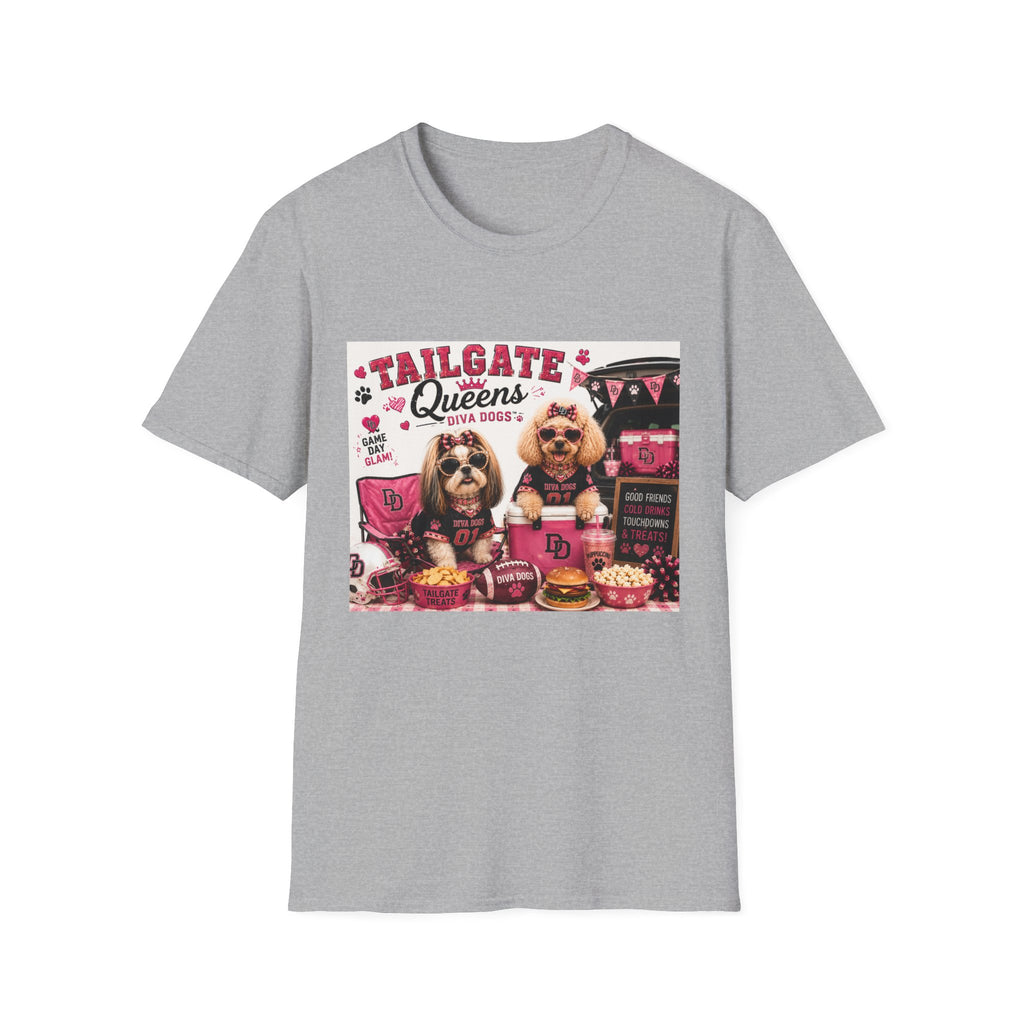Tailgate Queens™ | Diva Dogs™ | Football Game Day Dog Lover T-Shirt | Glam Tailgate Party Tee
