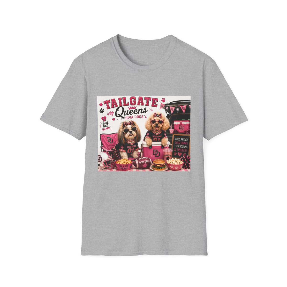 Tailgate Queens™ | Diva Dogs™ | Football Game Day Dog Lover T-Shirt | Glam Tailgate Party Tee