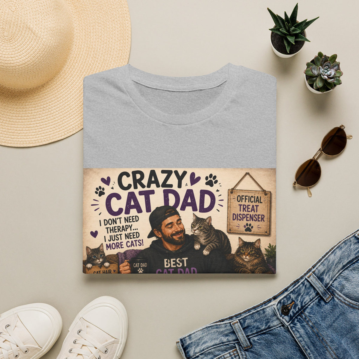 Crazy Cat Dad T-Shirt – "I Don't Need Therapy, I Just Need More Cats" Cat Lover Tee