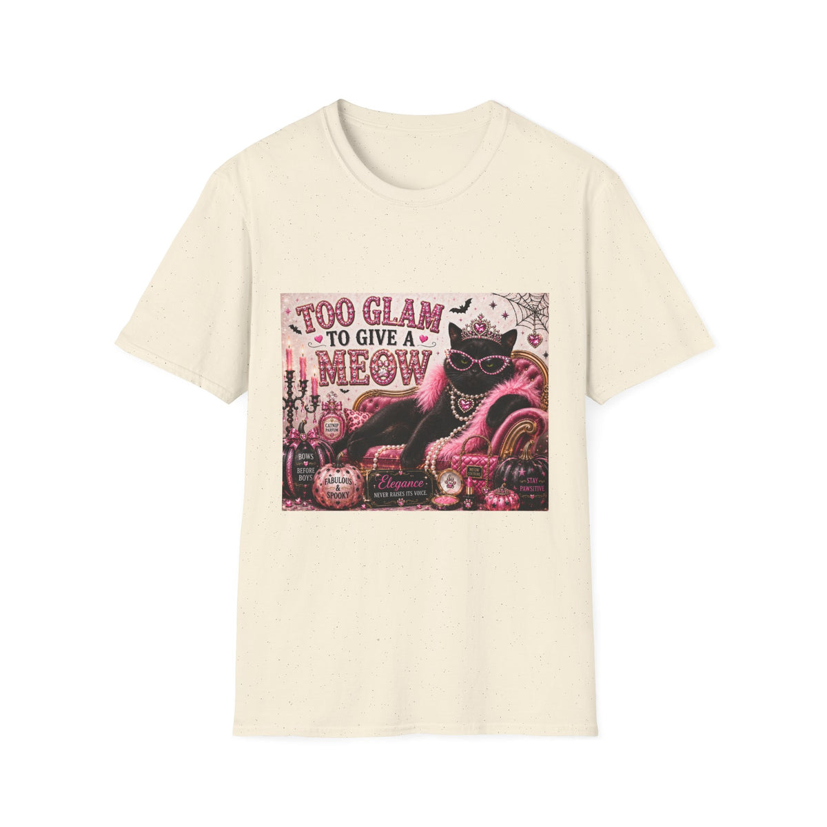 Too Glam to Give a Meow | Classy Cats™ Halloween T-Shirt | Funny Black Cat Shirt | Cat Mom Gift | Glam Cat Lover Tee | Halloween Apparel