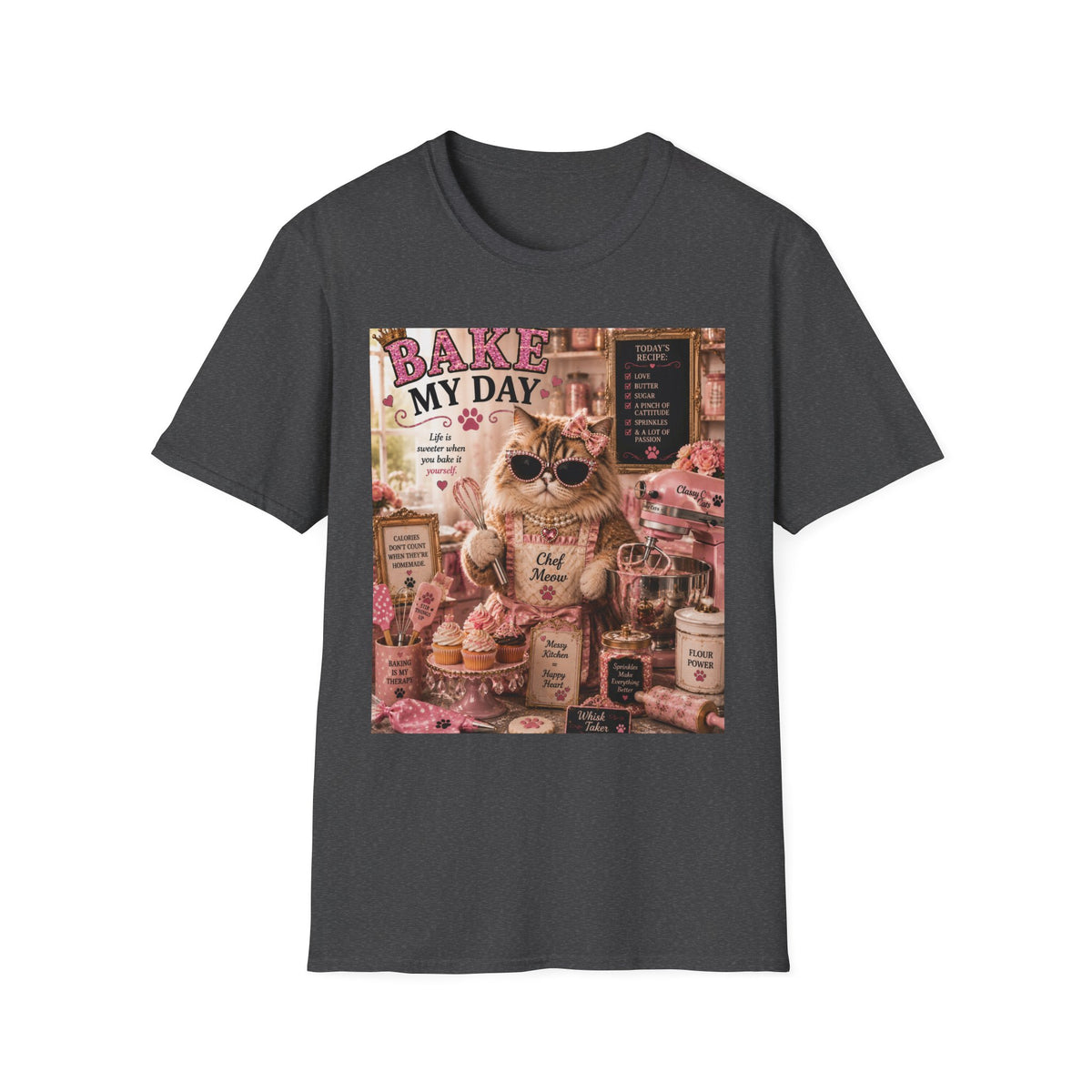 Bake My Day | Classy Cats™ T-Shirt | Funny Baking Cat Shirt | Baker Gift | Cat Mom Tee | Cupcake Lover & Kitchen Apparel