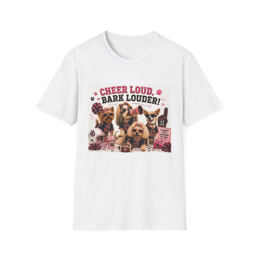 Cheer Loud, Bark Louder!™ | Diva Dogs™ | Football Game Day Dog Lover T-Shirt | Glam Tailgate Tee