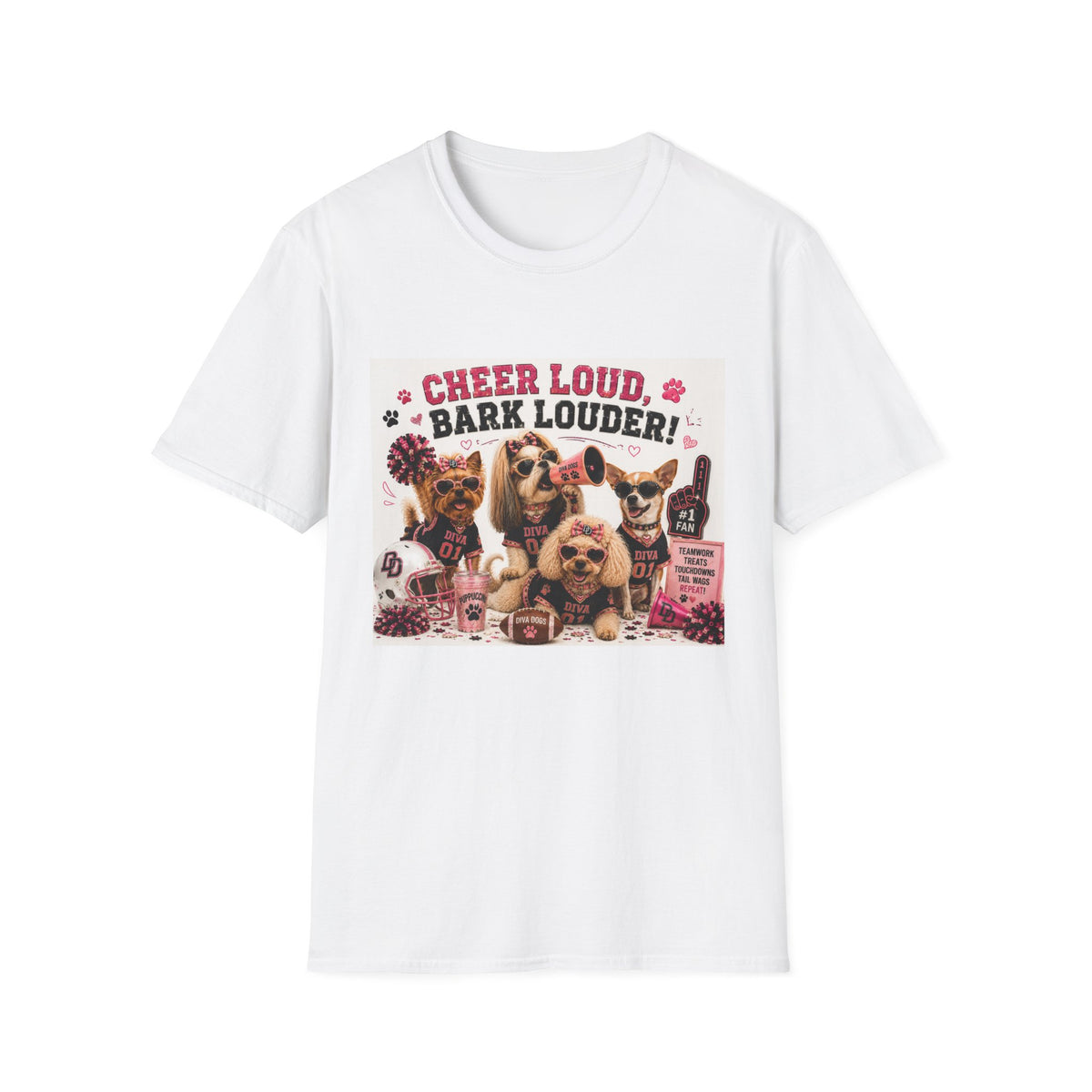 Cheer Loud, Bark Louder!™ | Diva Dogs™ | Football Game Day Dog Lover T-Shirt | Glam Tailgate Tee