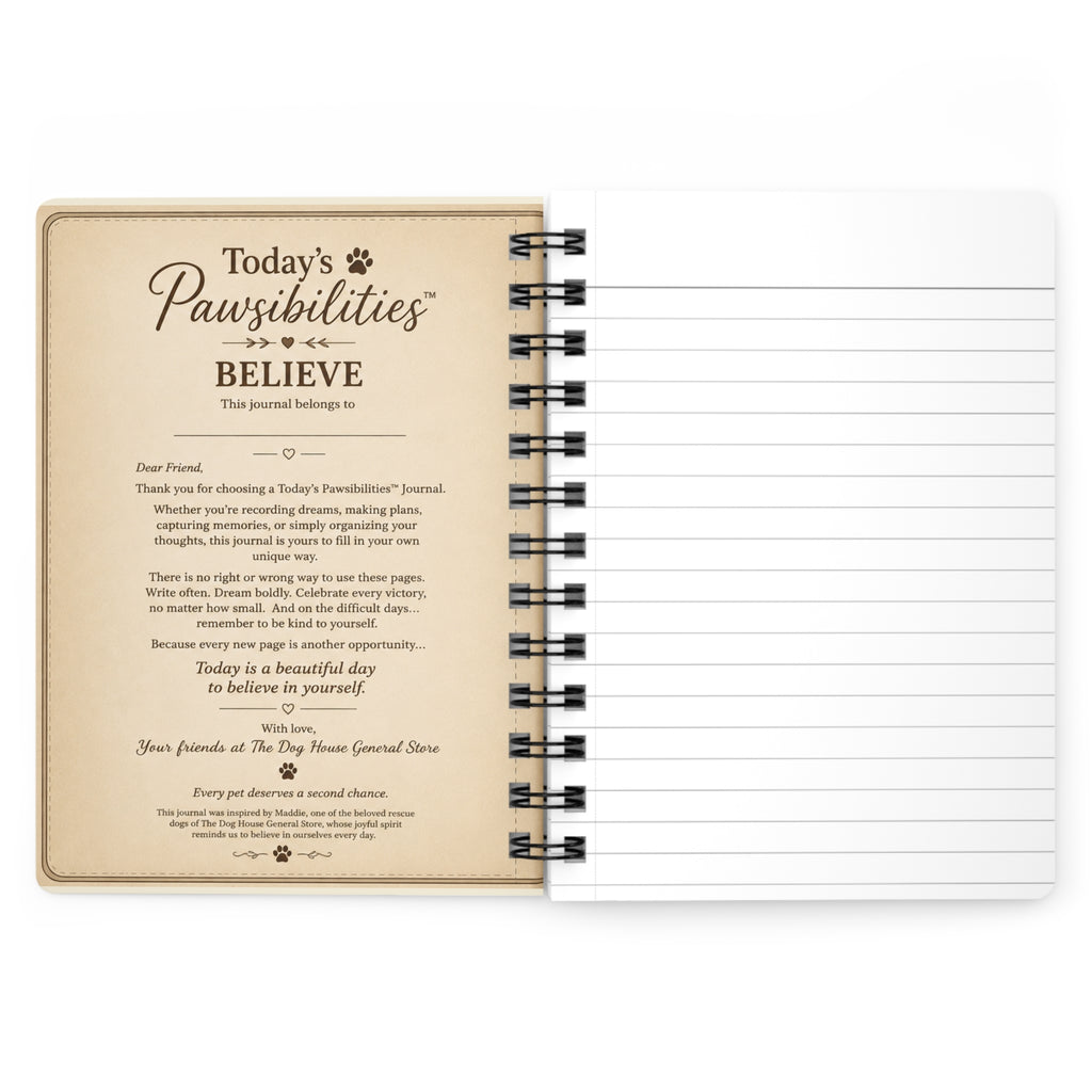 Today's Pawsibilities™ – Believe Inspirational Spiral Journal | Encouragement Journal | Gift for Dog Lovers